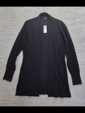 New ANN TAYLOR Open Front Lightweight Long Sleeve Cardigan Black Size M